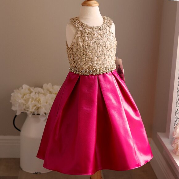 Formal Pink & Gold Dress Size 4 Flower Girl Recital Daddy/Daughter Dance NWT - Picture 1 of 7